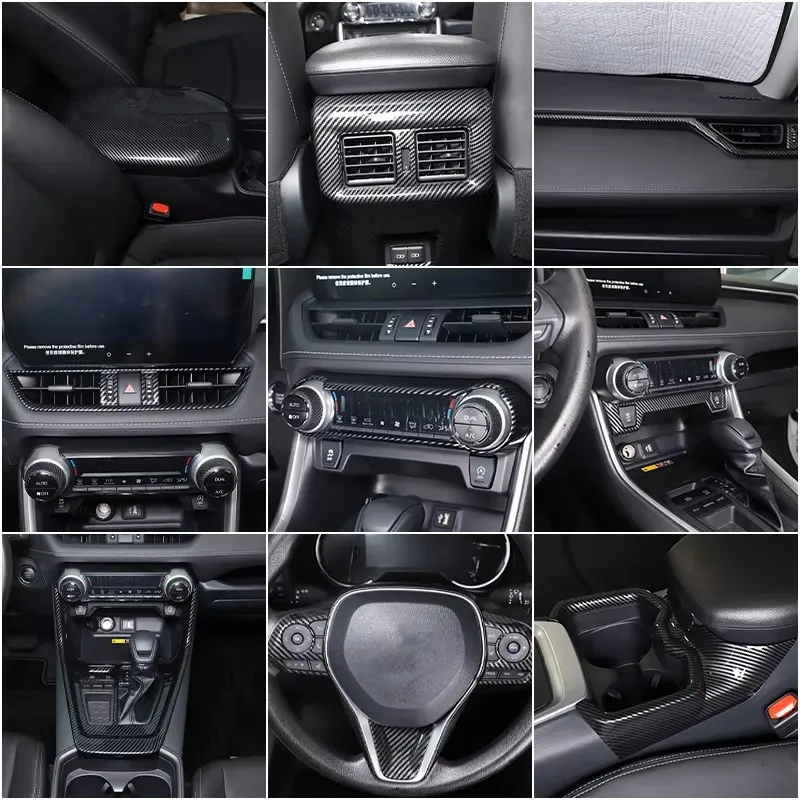 For Toyota RAV4 2020-2025 ABS Carbon Fiber Interior Kit Dashboard Console Gear Shift Panel Decoration Cover Trim Stickers