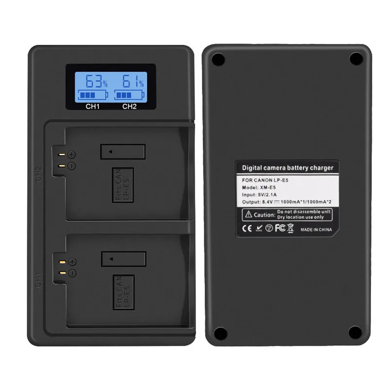 USB LCD 스마트 카메라 배터리 충전기 LP-E5, 캐논 EOS100D, 450D, 500D, 1000D, Rebel Xsi, Rebel T1i, KISSX2, KISSX3, KISS F용