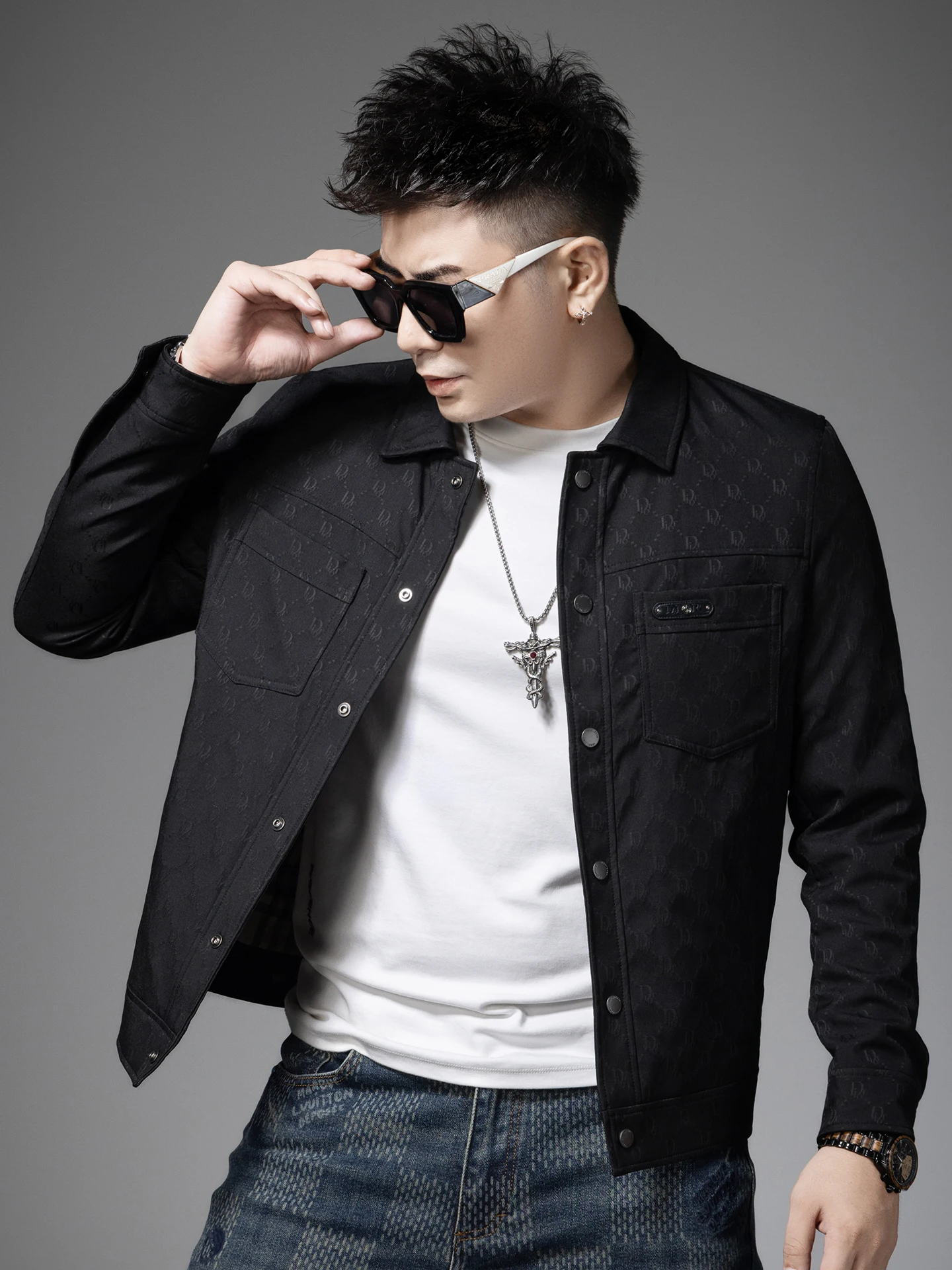 

Casual Long Sve Men's Jaet Stand Collar Embroidered Faionable Autumn Winter New Sle Streetwear Polyester Fiber Coat