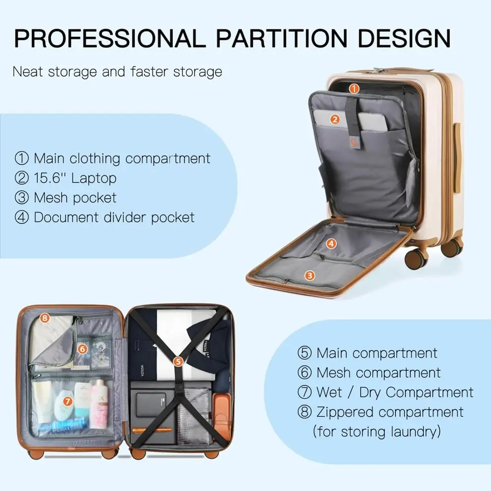 20 Expandable Hardside Suitcase with Spinner Wheels, TSA Lock, Beige