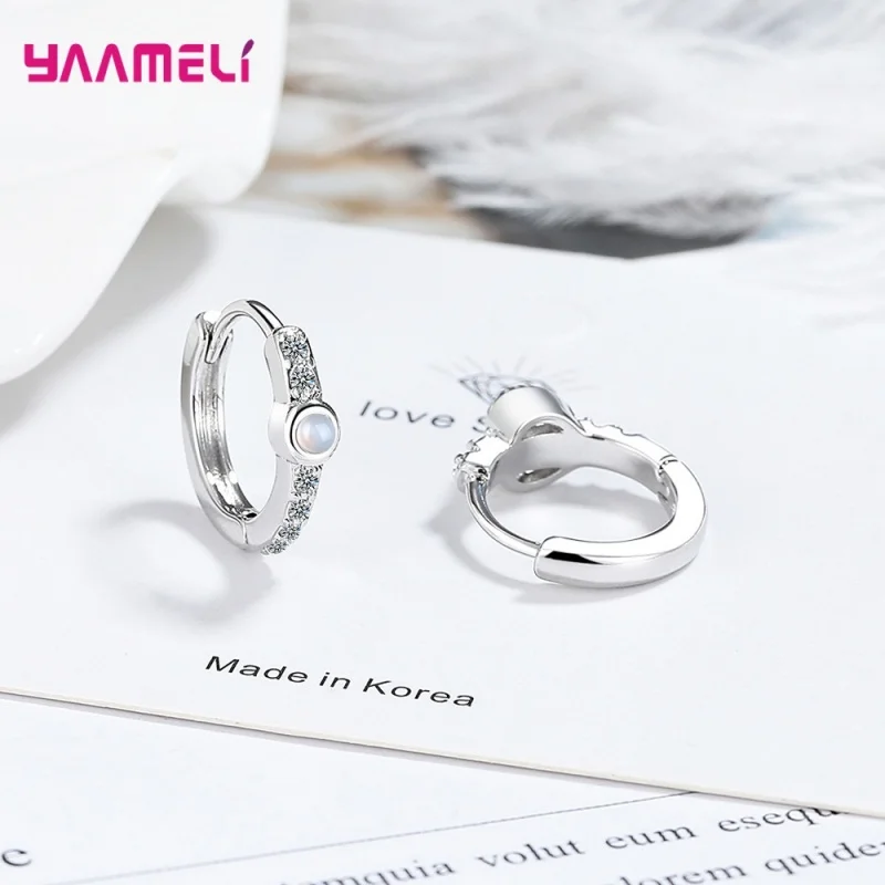 

925 Sterling Silver Exquisite Moon Stone Cubic Ziron Earrings for Women Blue Crystal Geometry Hoop Earrings Luxury Jewelry