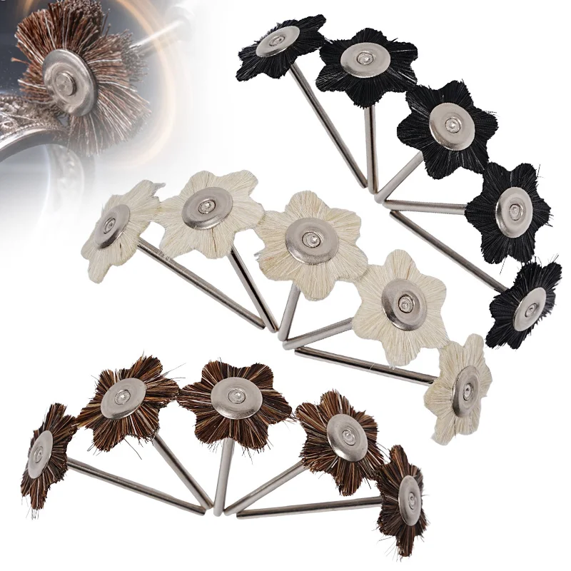 10pcs Dental Polishing Brush Wheel HP 2.35mm White/Black/Brown Nylon Polisher For Low Speed Handpiece Lab Polish Dentistry Tools