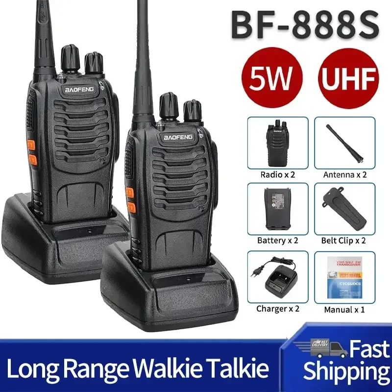 Baofeng-BF-888S Long Range Walkie Talkie, Sem Fio, Freqüência, Portátil, Longo Alcance, Em Espera, UHF, 400-470MHz, Ham Rádio em Dois Sentidos, 2pcs