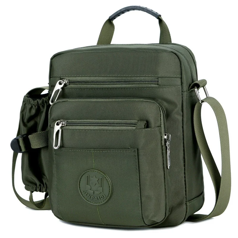 Bolso de hombro de nailon para hombre, bandolera informal de gran capacidad con múltiples compartimentos y taza de agua, novedad