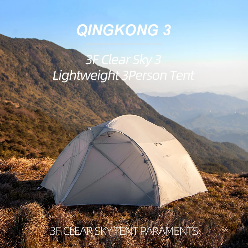 3F UL GEAR 3 Person Outdoor Camping Tent Waterproof Double Layer 3 4 Season 15D Silicone Family Travel Hiking Tents With Mat