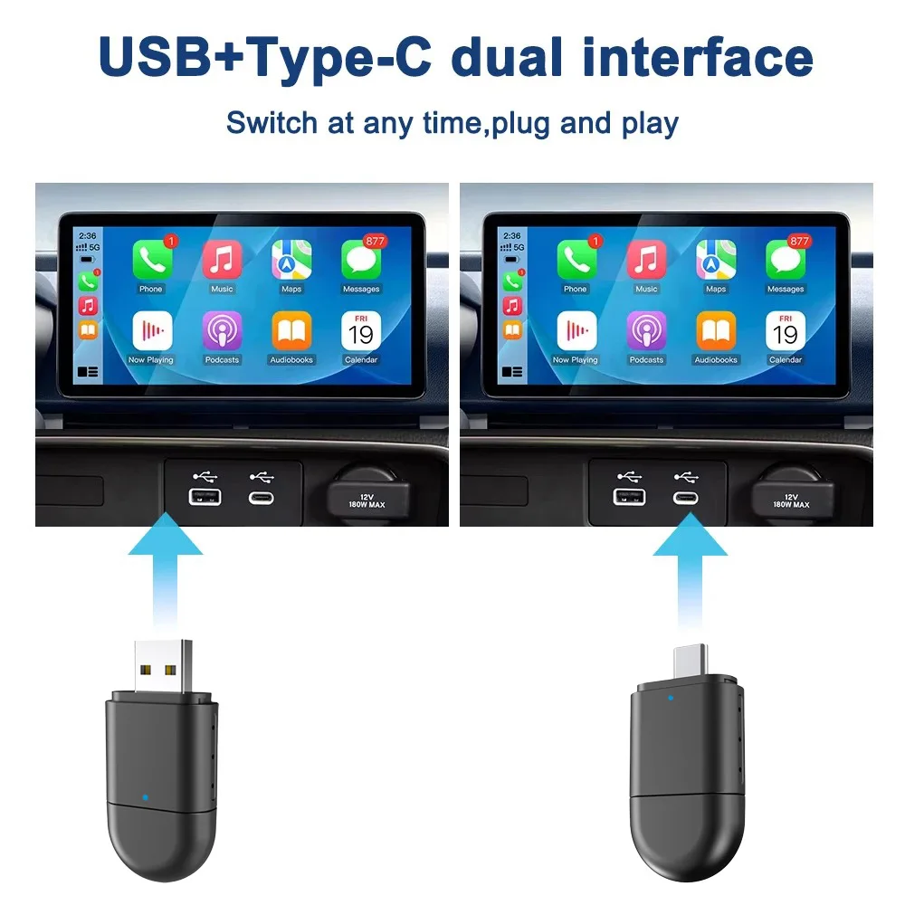 USB صغير وType-C واجهة مزدوجة سلكية Carplay Android إلى محول لاسلكي OTA الملاحة لغة التحكم في صندوق السيارة #3