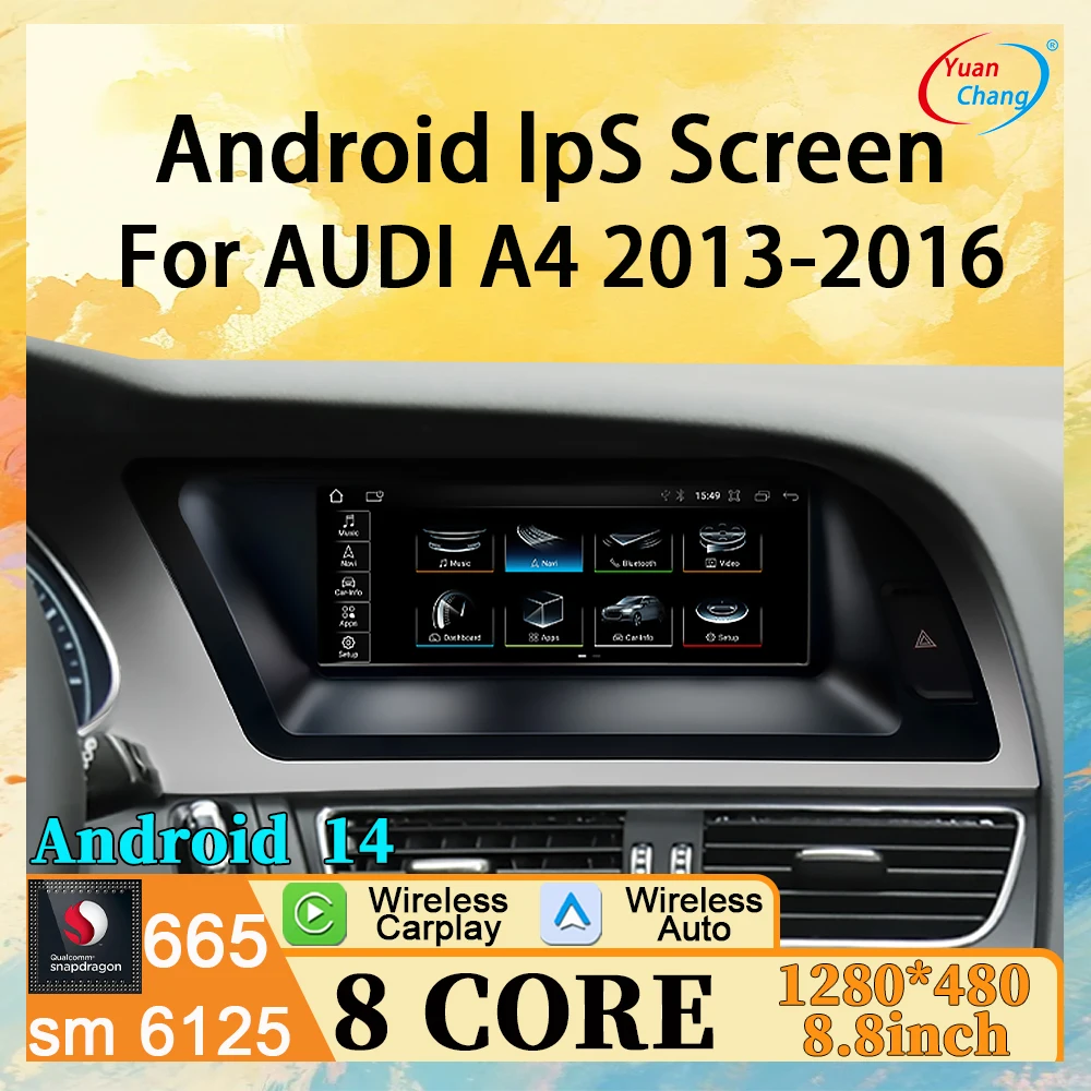 8 Core CPU BT GPS Navi Empfänger Tablet IPS WIFI SIM Android 14 Auto Multimedia Player Carplay Für Audi A4 2013-2016 AUTO