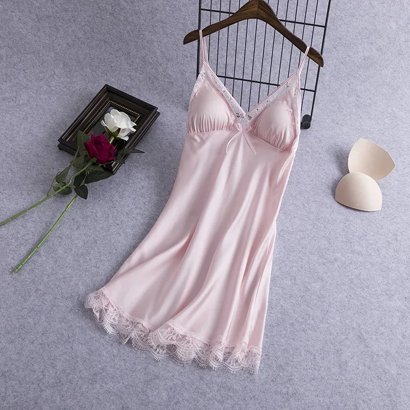 

Sexy Lace Nightgown Black Women Sleepwear Spaghetti Strap Nightdress Nightie Summer Satin Nightwear Gown Home Dress Loungewear d