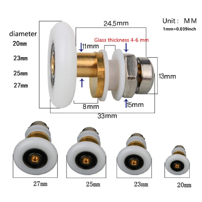 Sliding Glass Door Pulleys Replacement Partiality Bearing Rollers Shower Door Wheels Nylon Copper-Core Single Wheel M4YD