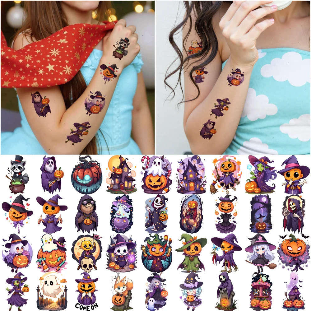 

63 шт., временные татуировки, наклейки на Хэллоуин, временные татуировки, наклейки-призраки для взрослых, руки