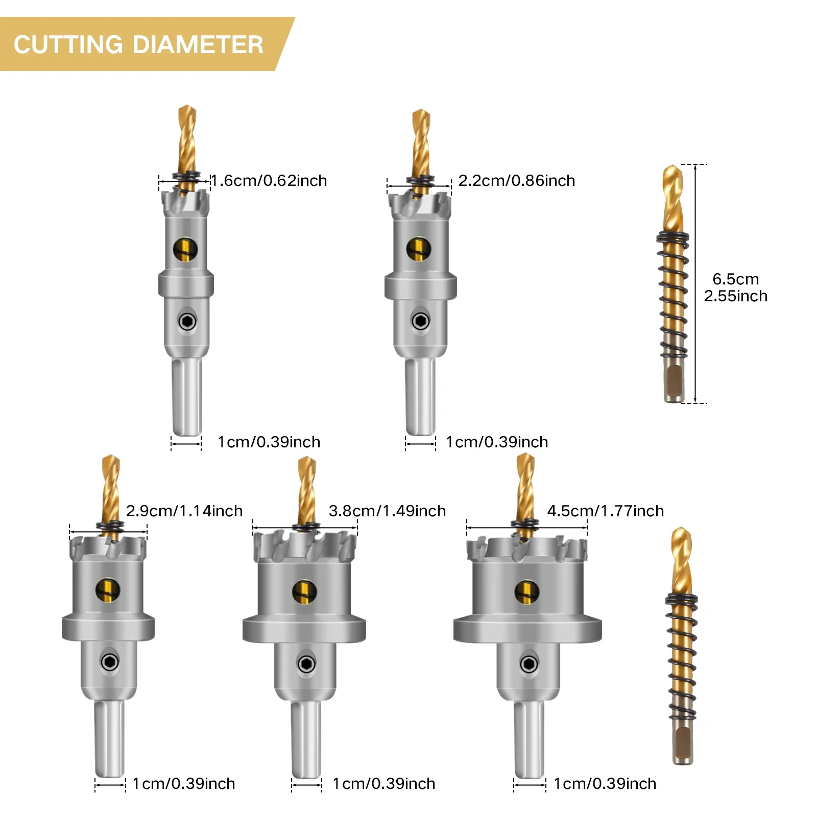 7Pcs TCT Carbide Hole Saw Kit Sturdy Metal Hole Saw Set Multipurpose Hole Cutting Saw Set with 2 Hexagonal Wrench 5/8inch