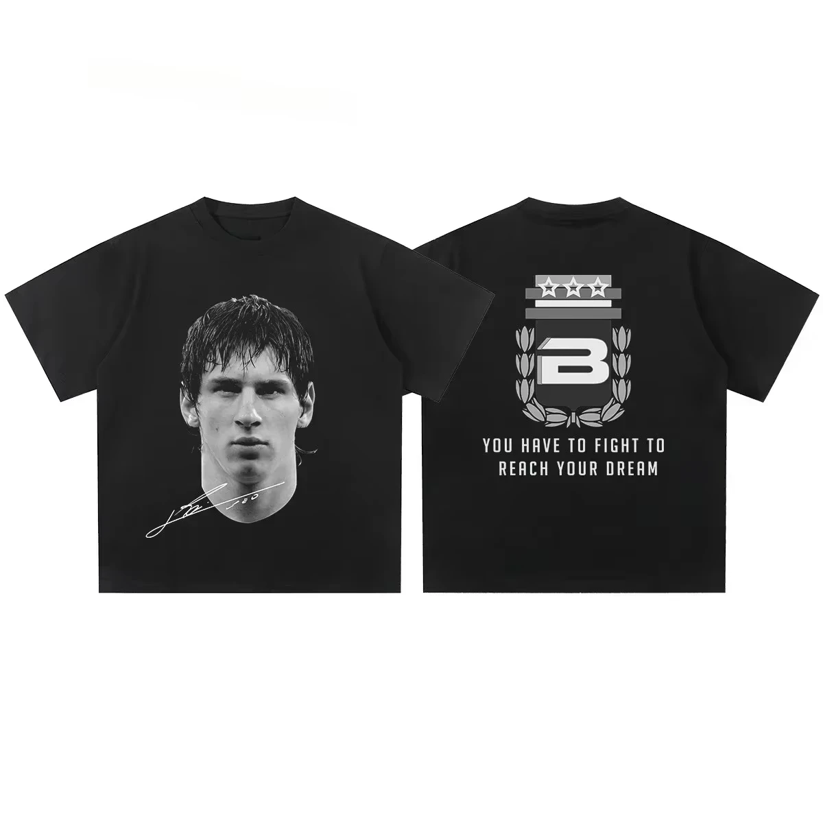 Cristiano Ronaldo Neymar Lionel Messi Fußball-Superstar Porträt Bedrucktes T-Shirt für Männer und Frauen Baumwolle Locker Lässig Kurzarm-Shirt