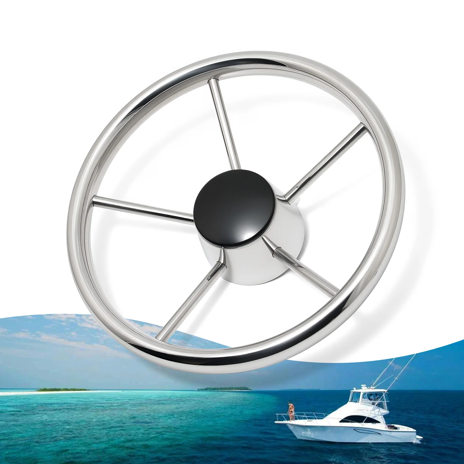 Volante de aço inoxidável 316 com botão (opção) 25 graus 11 ''para acessórios de barco de iate marinho