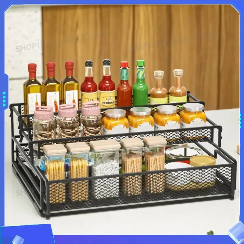 for Pull Out Storage Rack 3 Layers Foldable Kitchen Seasoning Racks Living Room Household Arrange Organizer Metal Storage