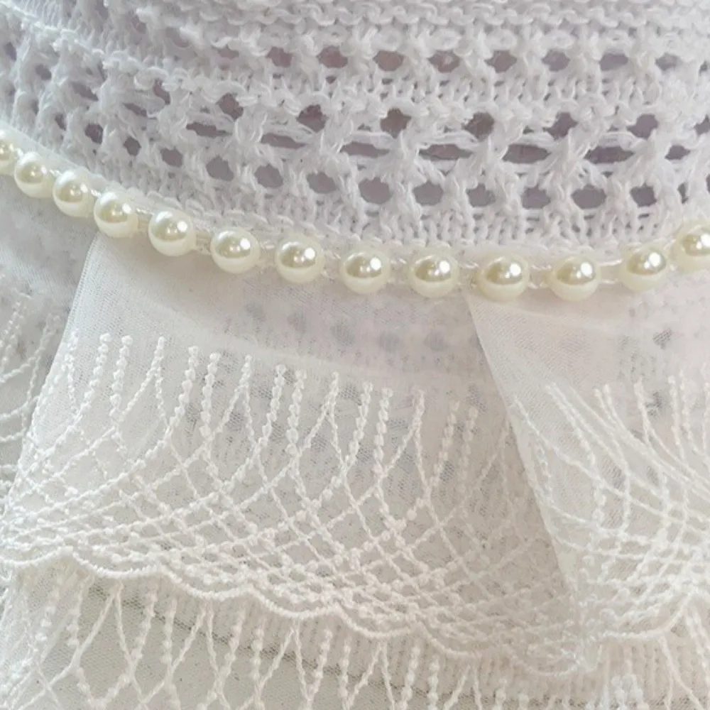 Hollow Knit Texture Bucket Hat Foldable Design Pearl Decor Sun Hat Lightweight Material Anti-UV Fabric Visor Cap Outdoor Travel