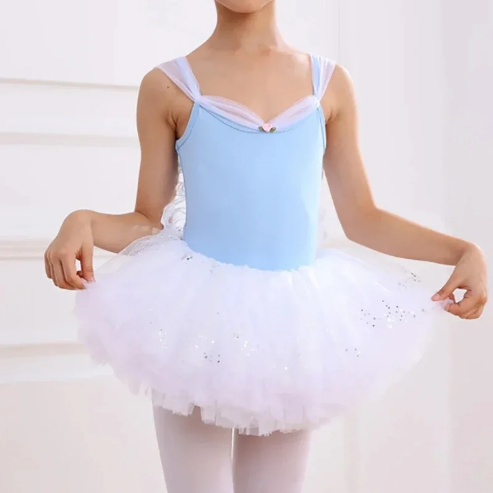 فستان باليه للفتيات قميص قصير ثياب باليه الجمباز مع تنورة توتو راقصة الباليه الزي مرحلة الأداء ممارسة الملابس