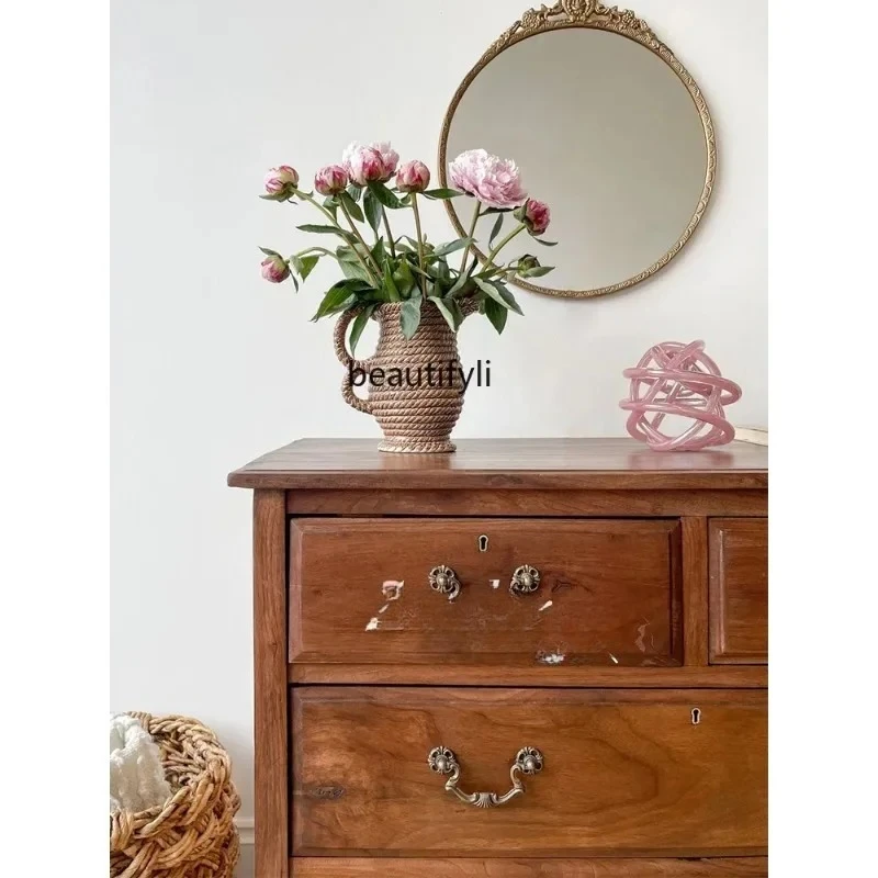 a029  American retro chest log storage bedside table multi-functional solid wood locker furniture