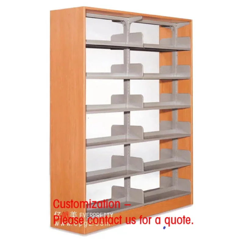 custom.EVERPRETTY Library Furniture Double Side Bookshelf 6-tier Book Display Metal Bookshelf with Wooden Frame