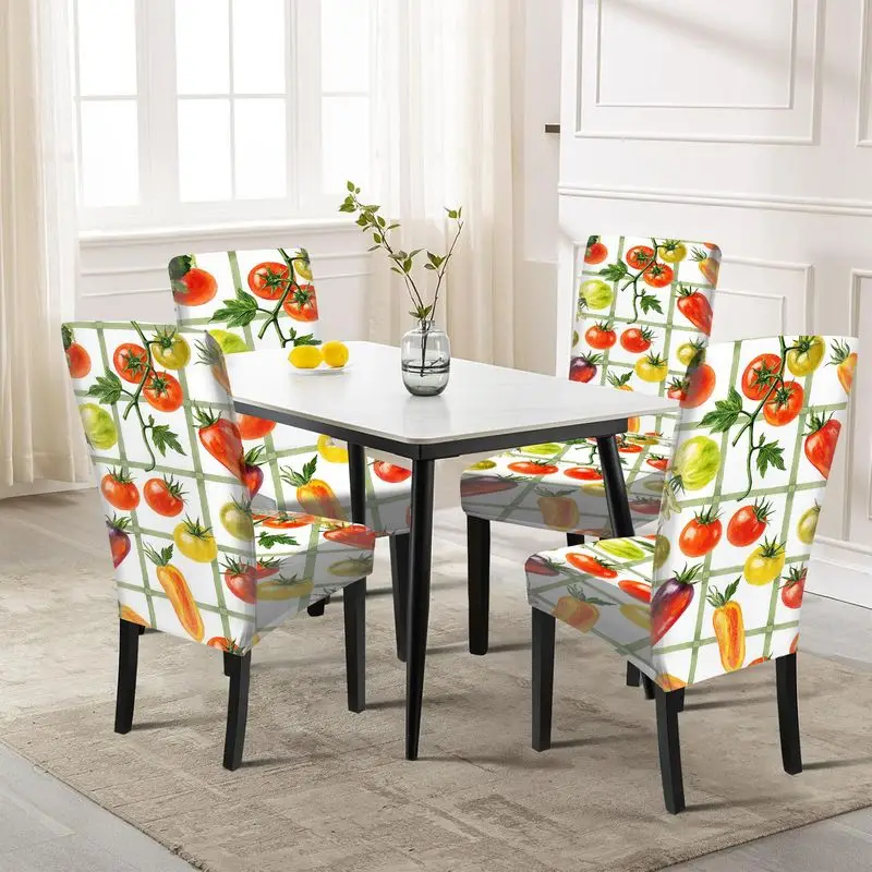 

Эластичный чехол для обеденного стула, в пасторальном стиле, с узором из свежих овощей, для украшения отелей, банкетов и дома.