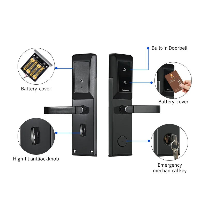 001 Electronic M1 Card Reader Hotel Door Lock System Digital Key Card Key Rfid Access Control Hotel with Bell Alarm