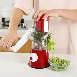 Vegetable Cutter & Slicer Manual Kitchen Cheese Chopper Machine with 3 Sharp Drums, Multifunctional Garlic Potato Shredder