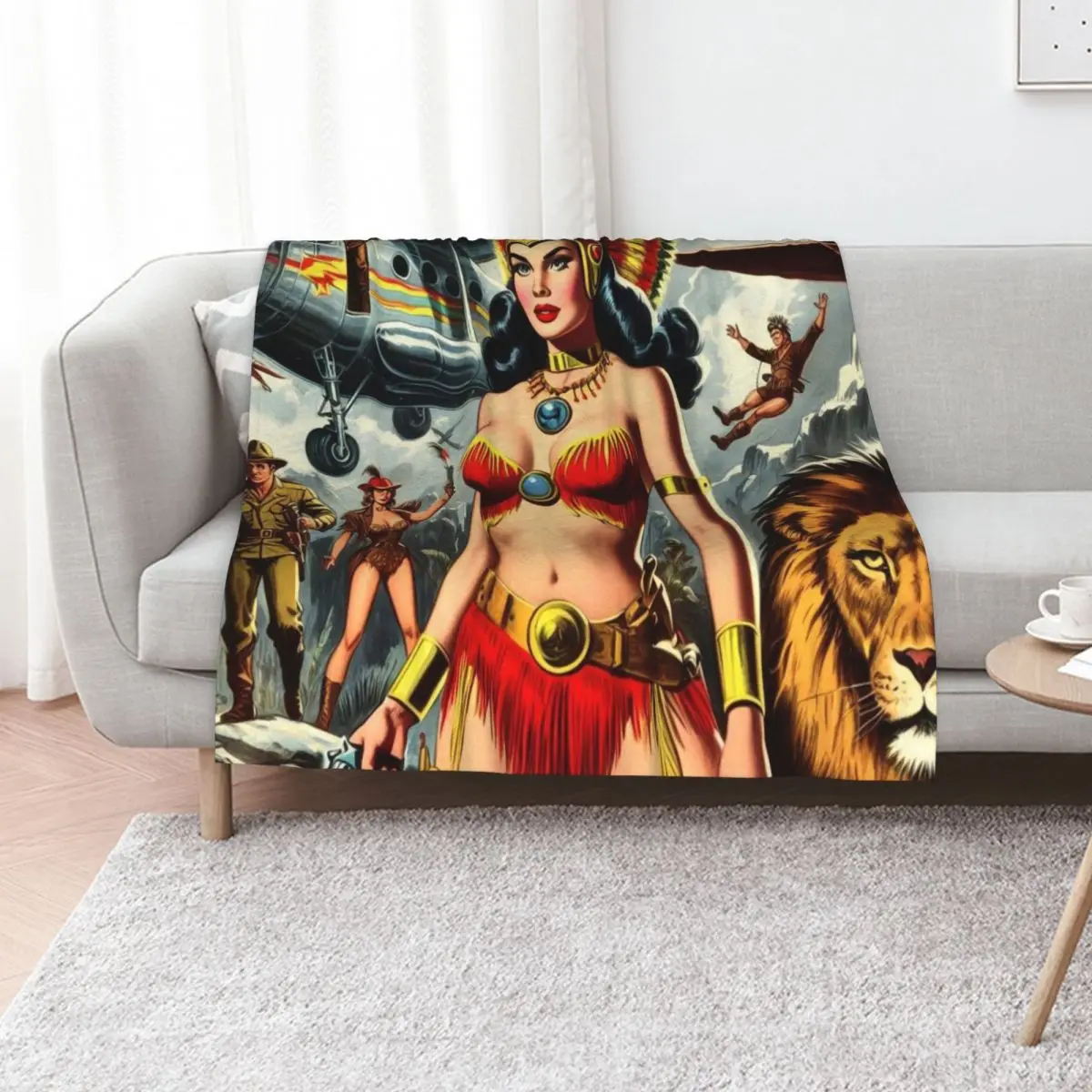 Vintage Pulp Warrior Girl Throw Blanket Flannel Retros Quilt Stuffeds Blankets For Baby Thermal Blankets