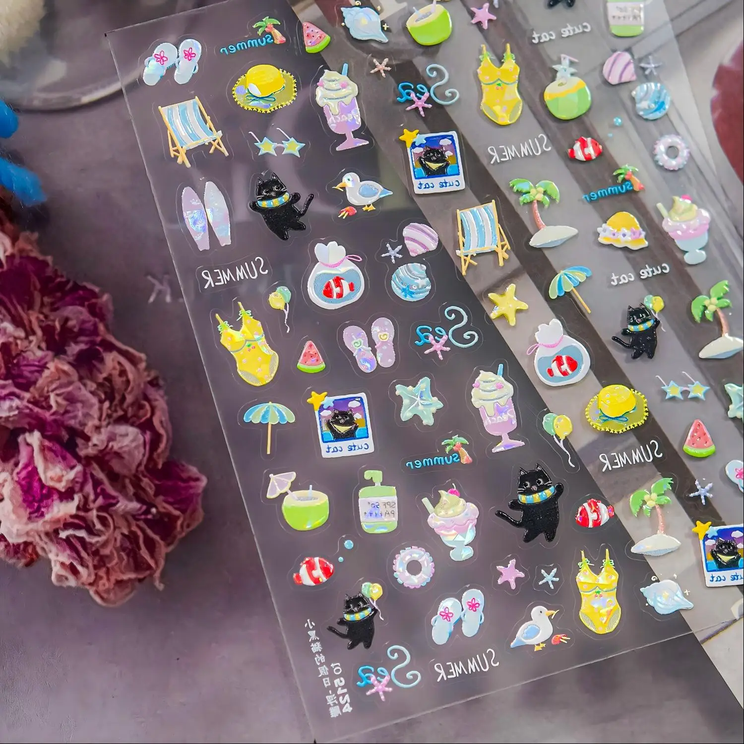 

1PCS 5D Kawaii Snack Style Snack Pet Nail Stickers Cupcake Bear Motif Nail Supplies Portable Self-Adhesive Quick-Drying Stickers