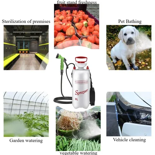 Imagen 2 del producto Ducha portátil para exteriores de 4/5/8L, bañista multifuncional para mascotas de viaje con manguera de 3m para acampar, rociador doméstico para lavado de flores y agua en coche