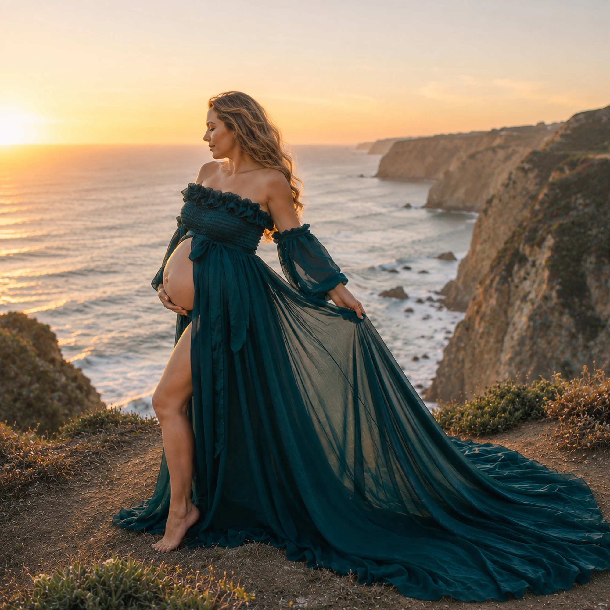 Don&Judy Party Dress For Woman Off Shoulder Gown Front Silt Clothing For Pregnant Woman Photo Shoot Wedding Dress