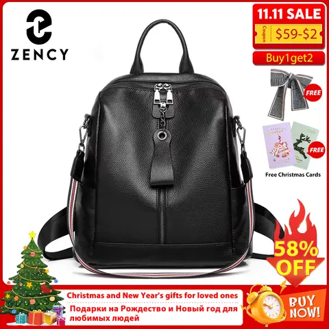 Zency Soft Genuine Leather Backpack Simple Casual Large Capacity Women's Knapsack Travel Outdoor Female Rucksack Shoulder Bag