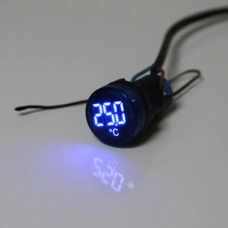 22mm -20-199 Celsius LED Digital Thermometer Indicator AC 50-380V Round Temperature Meter Detector Sensor For Cars Truck