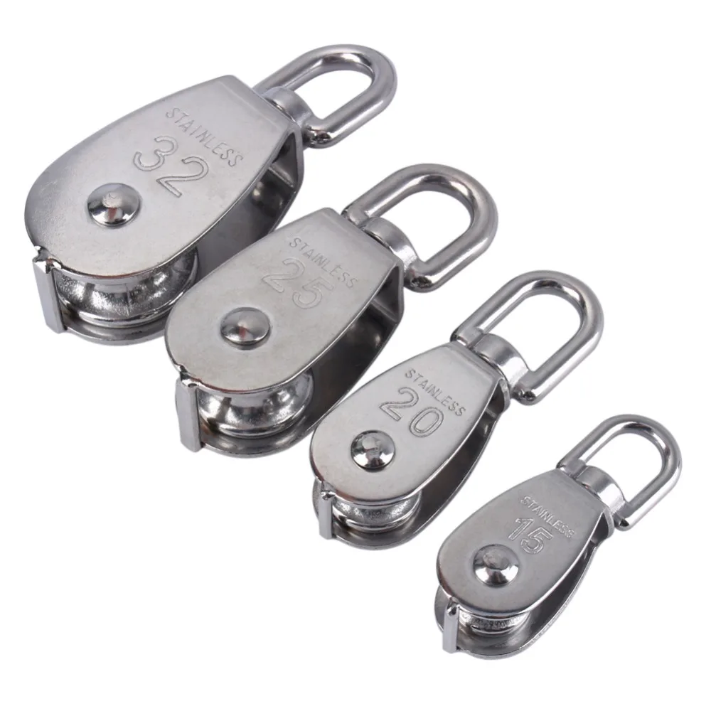 10Pcs 304 stainless steel M15 Pulley Steel Wire Pulley Swivel Hook Single Wheel Swivel Lifting Rope Pulley Block For Wire Rope