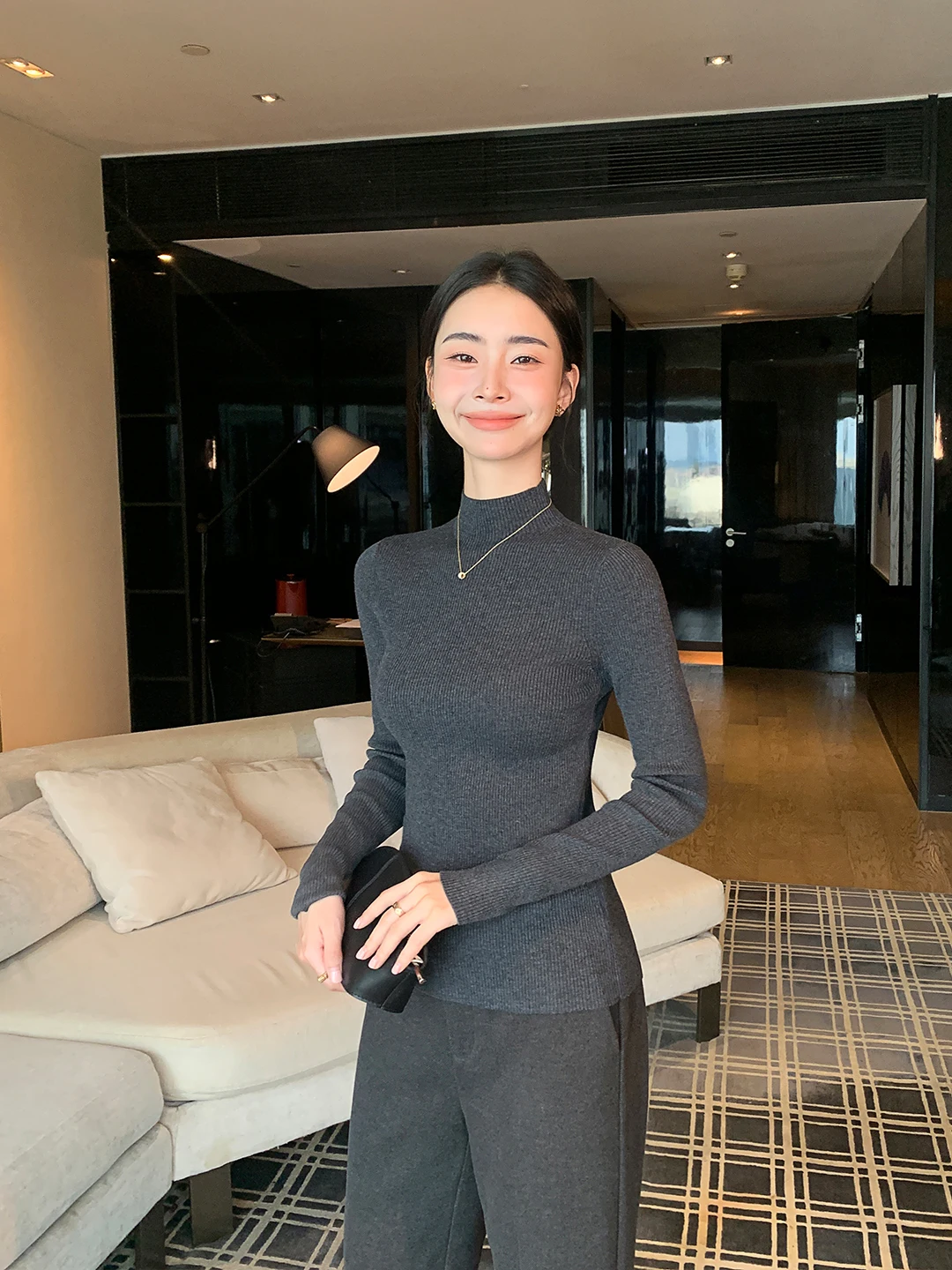 

Maven Lin, женский вязаный топ с высоким воротником и высоким воротником, облегающий крой, мягкая текстура, повседневный топ из смеси шерсти