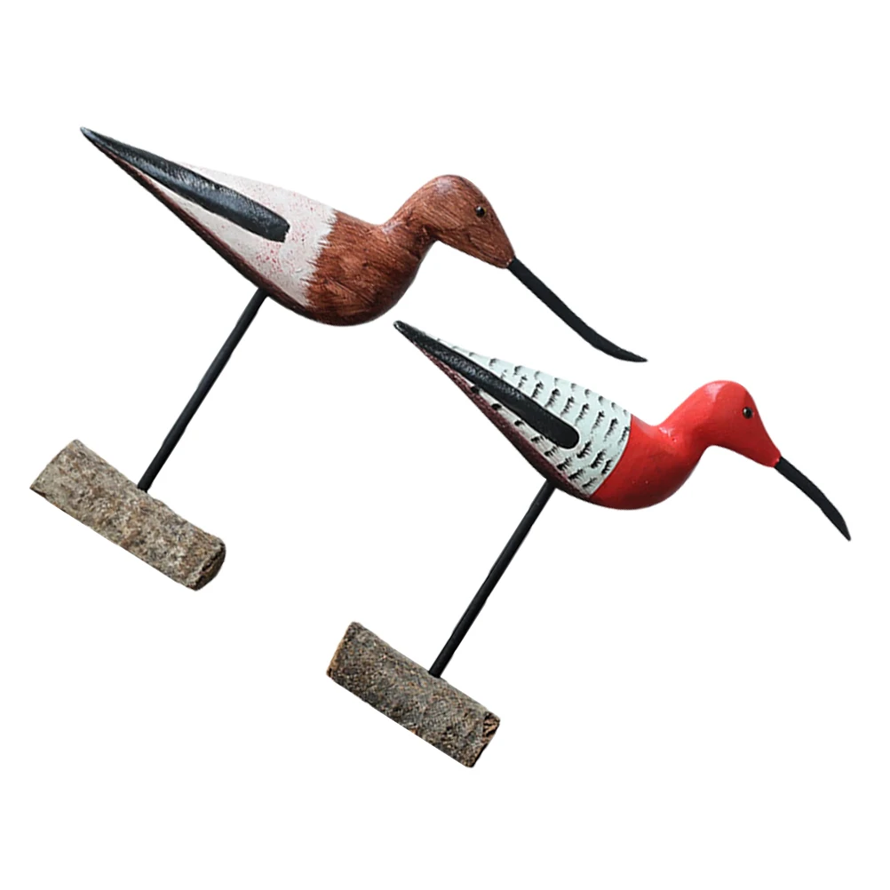

2Pcs Long-Beaked Bird Statues Hand-Painted Wooden Coastal Decor Summer Ocean Table Seaside Beach Desk Decoration