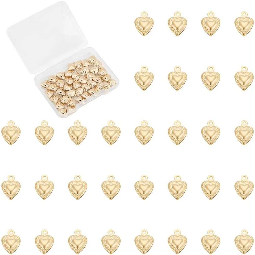 40Pcs Small Heart Charm 3D Heart Pendants Stainless Steel Dangle Love Charm with Loop for Mother's Day Valentine's Gifts DIY