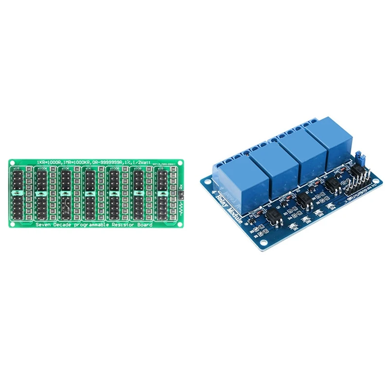 

7 Decade 1R - 9999999R Programmable SMD Resistor Slide Resistor Board & Relay Module 4 Channel DC 5V With Optocoupler