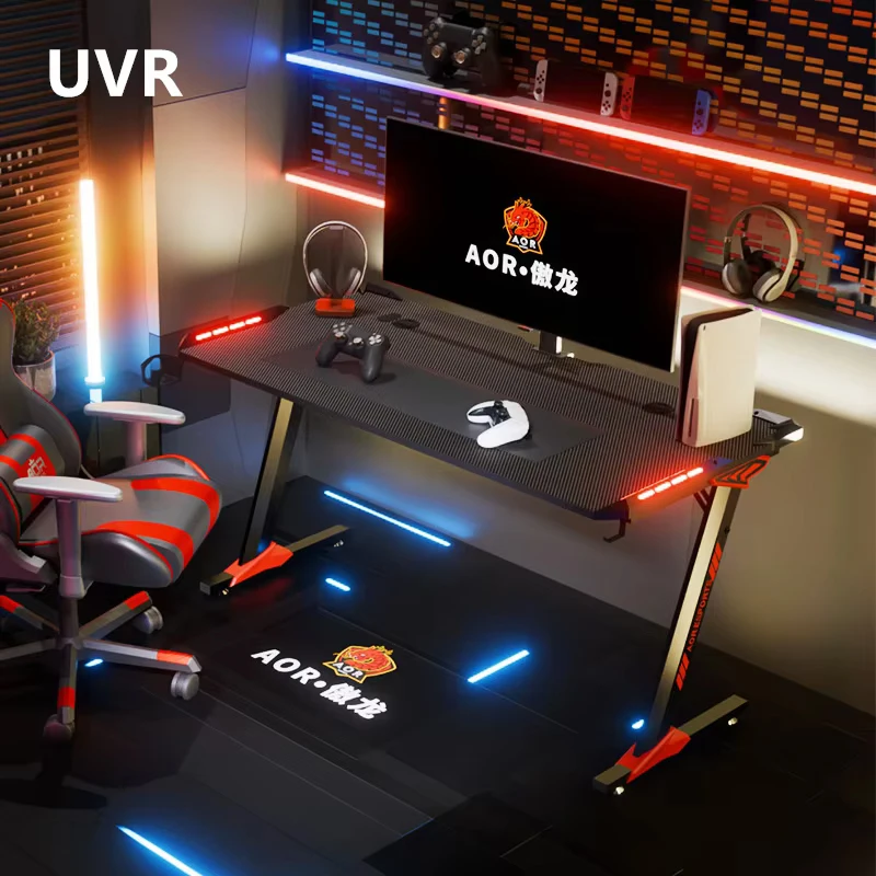 UVR Desktop Computer Desk Home Office Desk Student Desk Game Esports Table with RGB Lights Computer Competitive Table Furniture