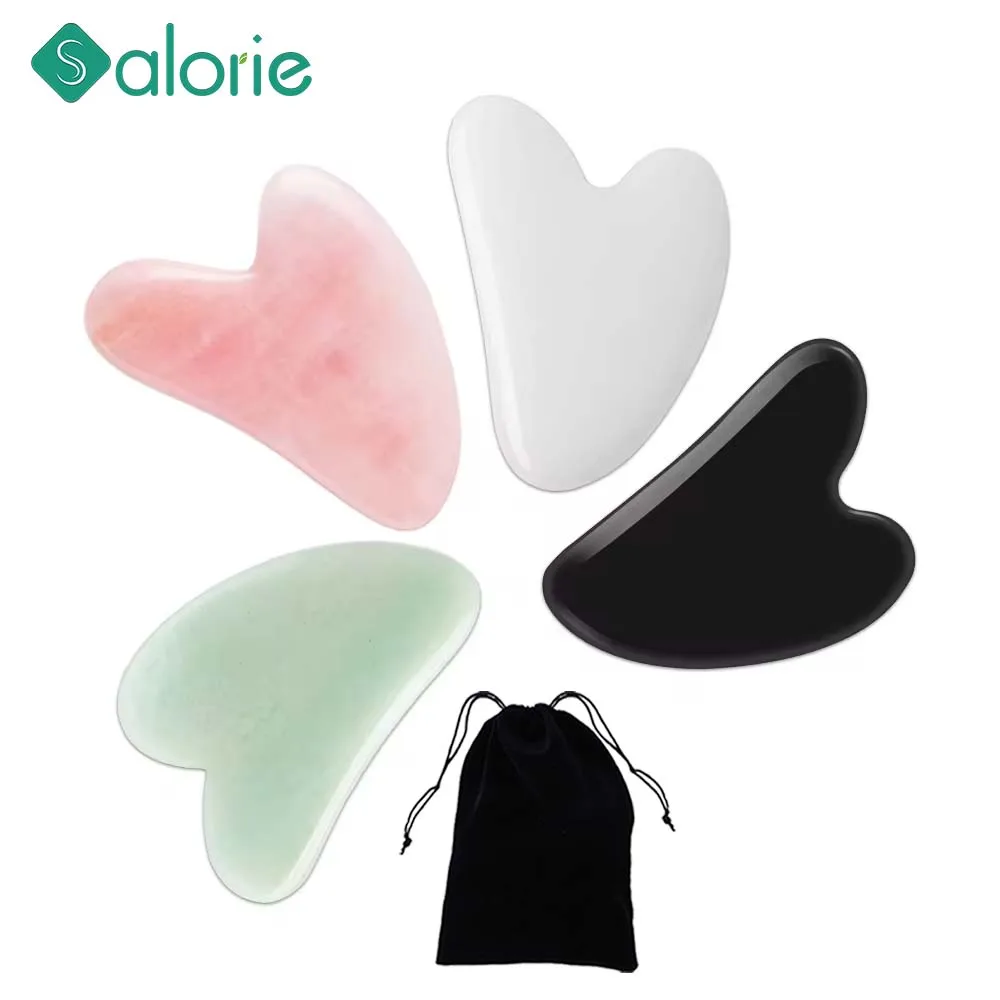 Natural Jade Facial Massage Stones Gua Sha Scraper Guasha Face Lifting Rose Quartz Gouache Massager Neck Back Body Massager