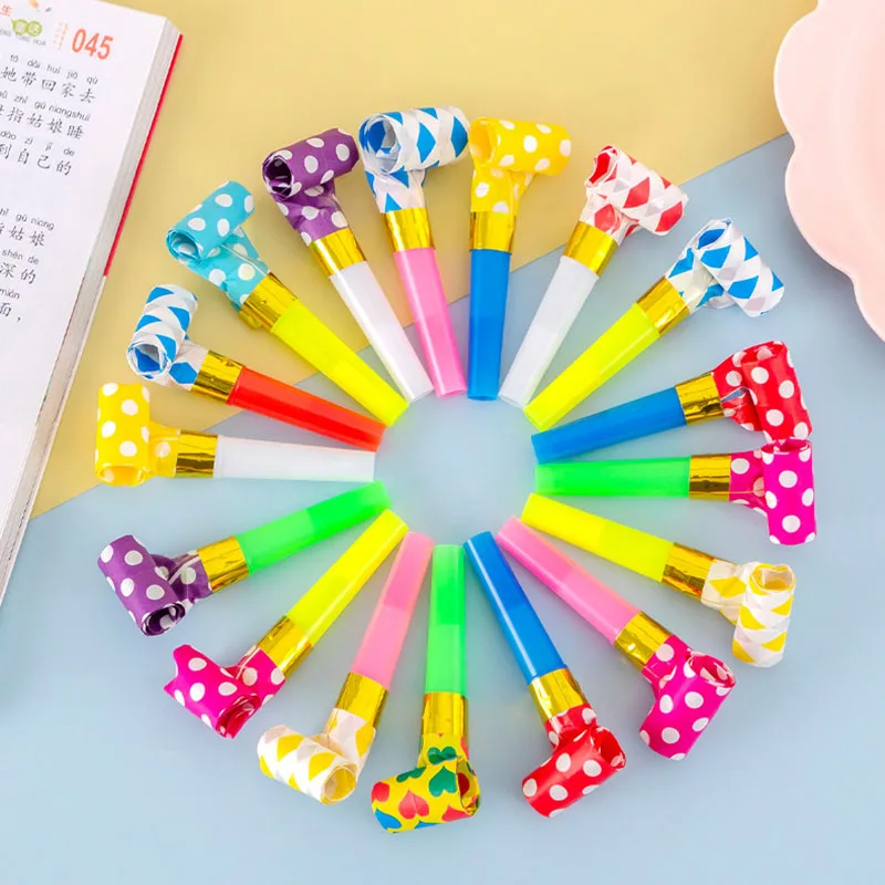 20/40Pcs Quirky Creative Blow Up Rolls Colorful Stripes Party Blowout Horn Whistle For Children Birthday Party Supplies Gift