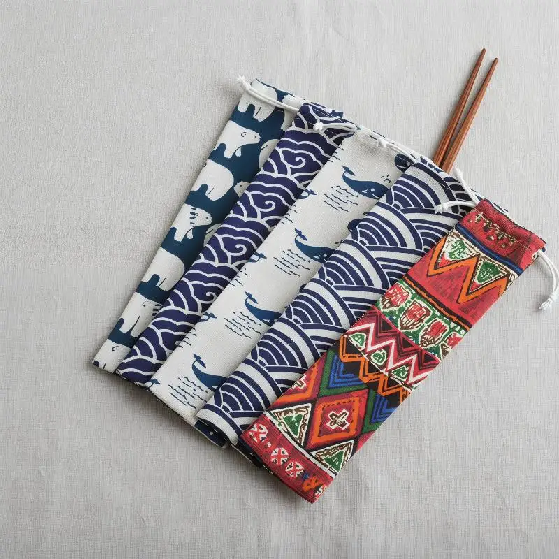 New 4pcs Portable Utensil Pouch Japanese Drawstring Bag For Straw Spoon Chopstick Travel Cutlery Organizer Lightweight