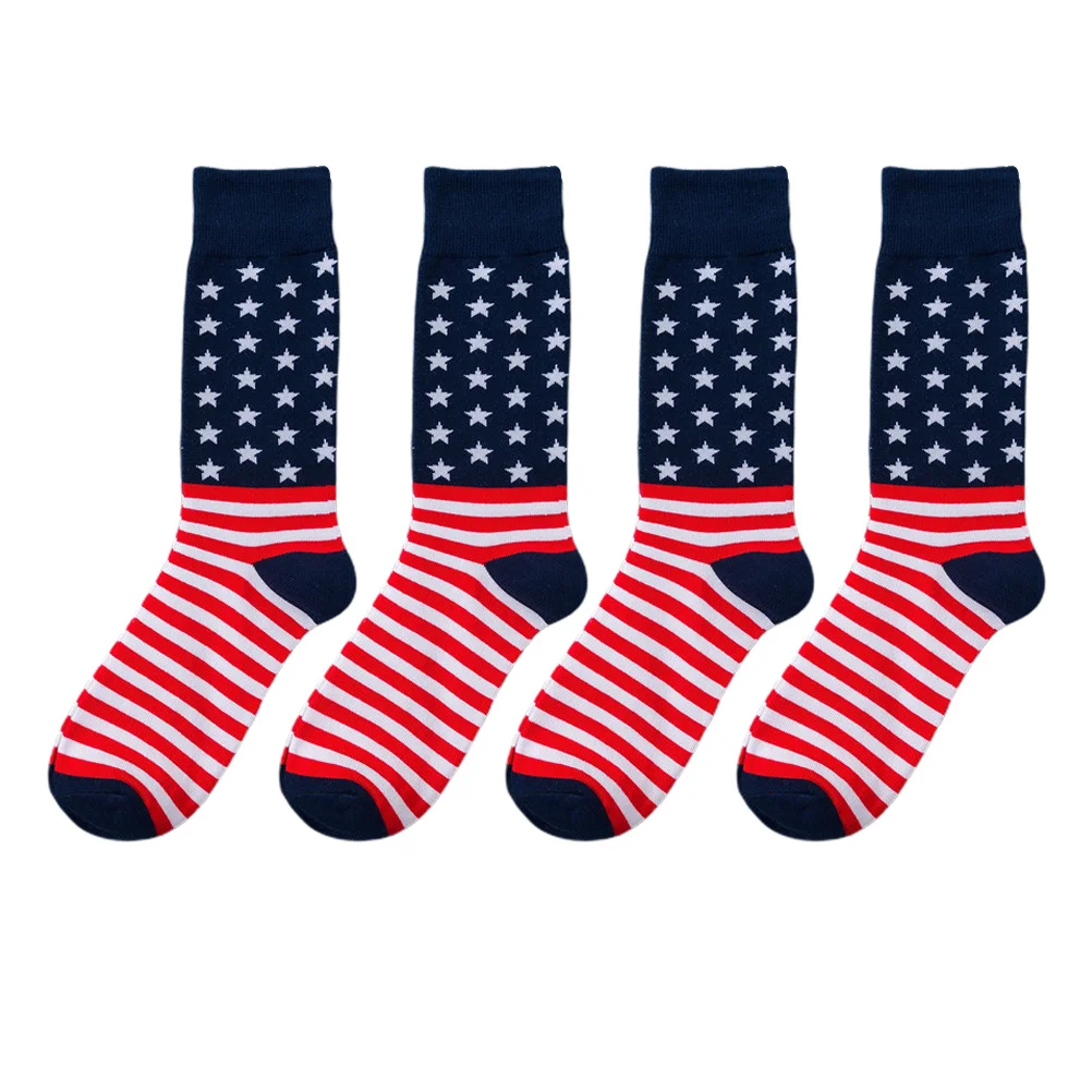 

2Pairs Boy Socks American Flag Pattern Cotton Warm Stockings Soft Comfortable Creative Design for Autumn Winter