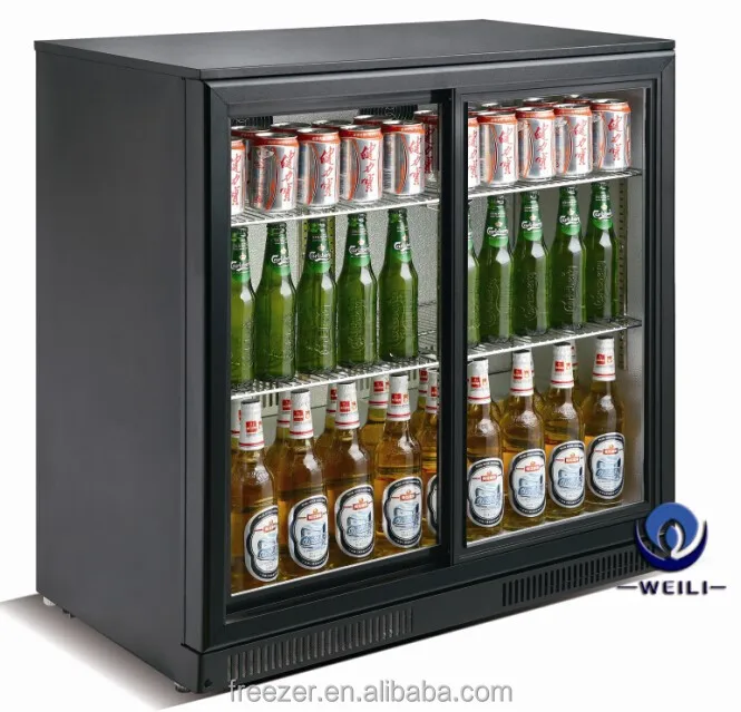 Atacado de aço inoxidável comercial 228l sob balcão traseiro barra geladeira duas portas porta deslizante refrigerador garrafa cerveja para venda