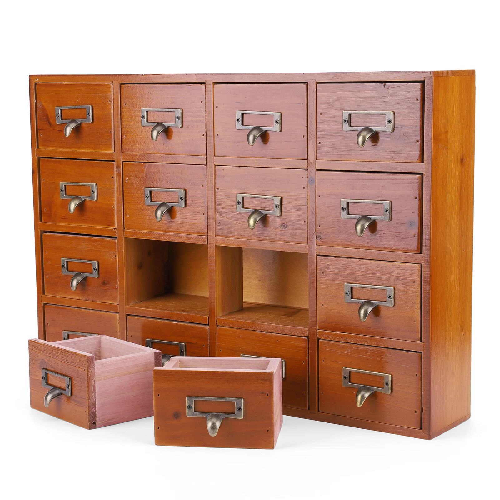 

Шкаф-каталог для карточек с 16 ящиками, традиционный аптекарский шкаф, многофункциональный деревянный ящик для столешницы в деревенском стиле