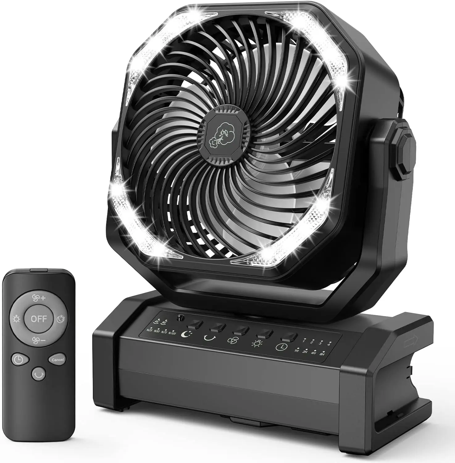 

20000mAh Rechargeable Camping Fan - Battery Operated with Light & Remote, Auto Oscillating, 4 Timer, 60 Hrs Work Cordless Tent