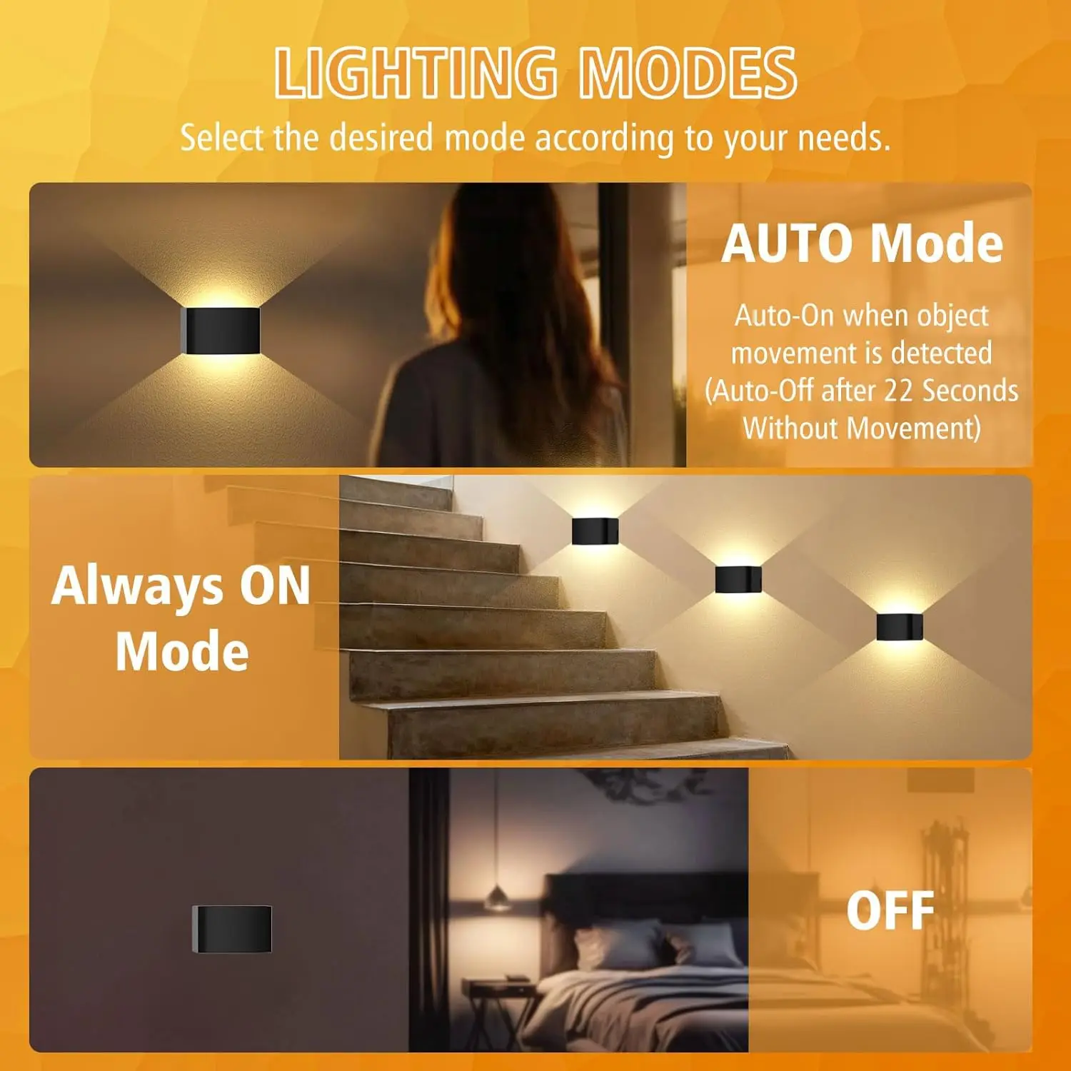 Rechargeable Up And Down Indoor Wall Lamp With Motion Sensor Warm White LED Wireless Wall Lamp With Remote Control