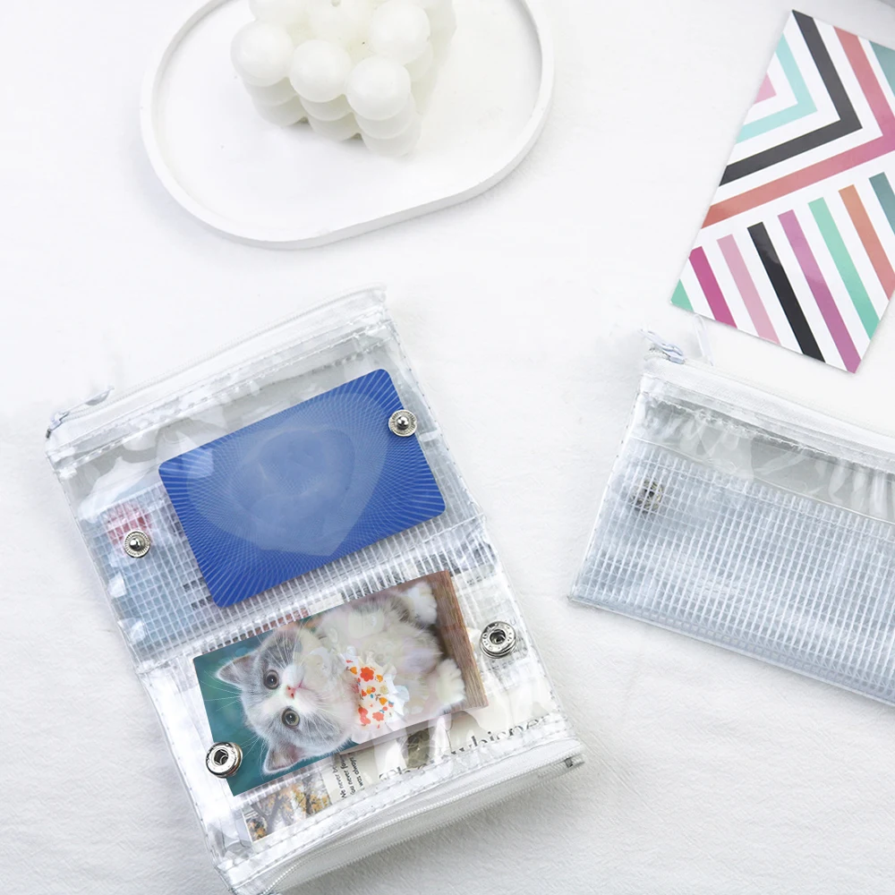 Pvc Transparent Storage Bag Foldable Multi-Layer Coin Purse Multifunction Zipper Bag Id Card Storage Bag Portable Card Holder