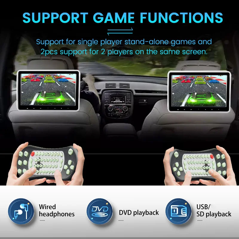 شاشة 10.1 بوصة لمسند الرأس تعمل بنظام أندرويد مع زر لمس USB/SD/IR/FM TFT LCD لمشغل المقعد الخلفي للسيارة ألعاب موسيقى الفيديو