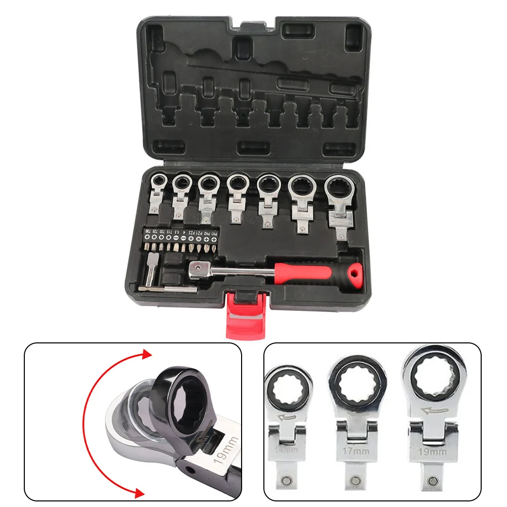 

20pcs Flex Head Ratchet Wrench Set 8-19mm Changeable Torx Head Screwdriver Tools Chrome-vanadium Steel Tool Accessories