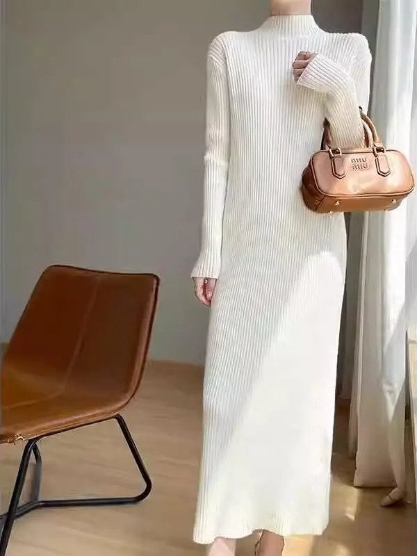 เสื้อไหมพรมถักยาวทรงตรง คอสูง ความยาวระดับเข่า สำหรับผู้หญิง แบรนด์ Dr เหมาะสำหรับฤดูใบไม้ร่วงและฤดูหนาว สวมใส่สบาย เหมาะกับการเดินทาง