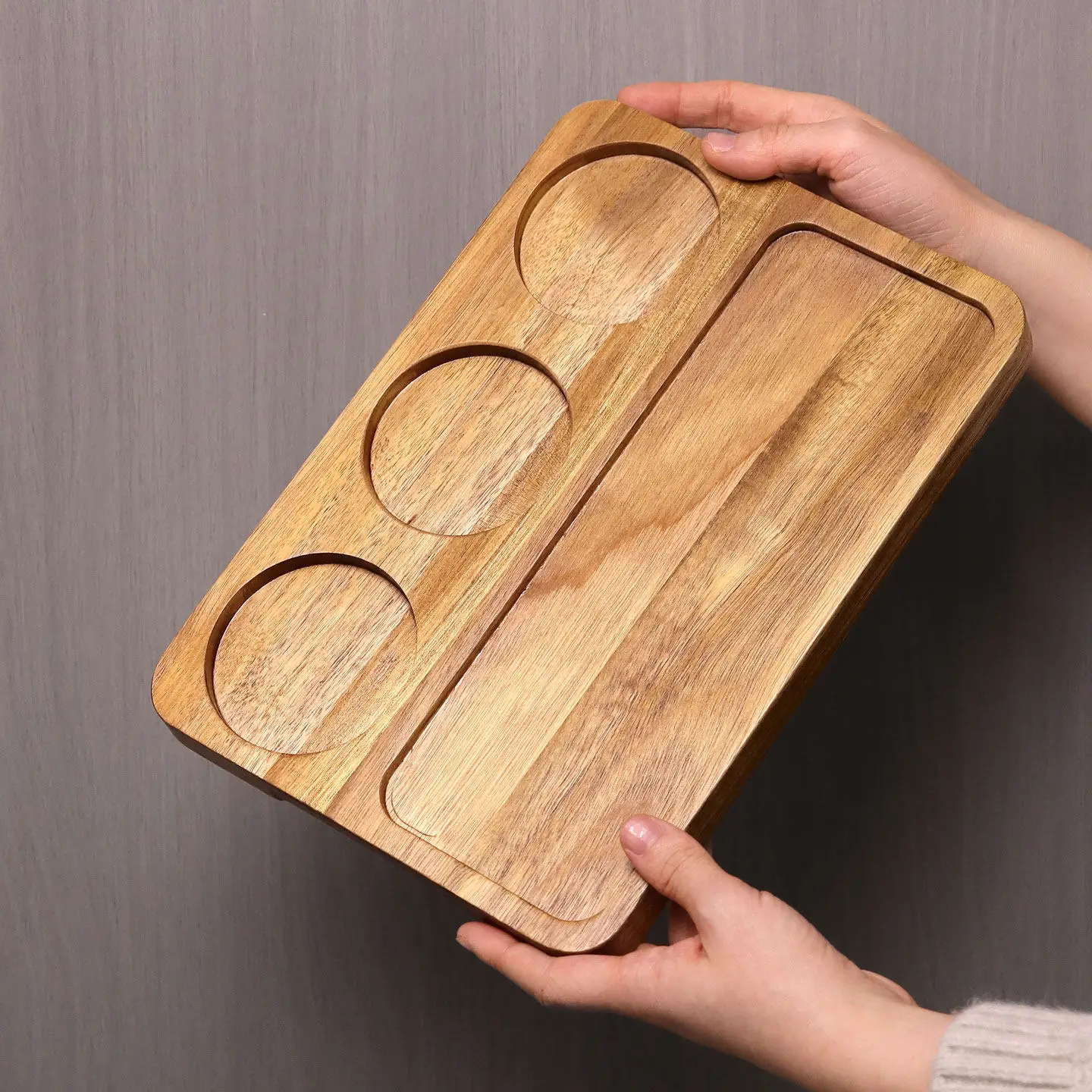 Solid wood tray Multifunctional tea  Dim sum  Acacia wood fruit Storage tray Household wooden tray Grid
